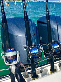 Fishing rods and reels at the stern of our fishing charter boat